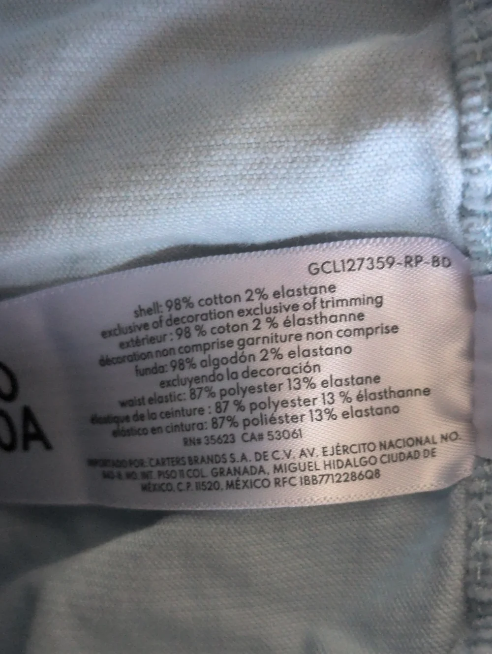 Carter's Girls Light Blue Corduroy Wide Leg Pants - 10